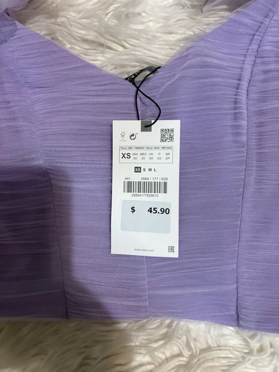 Zara Lilac Tulle Ruffle Strap Ruched Crop Top - Picture 7 of 10